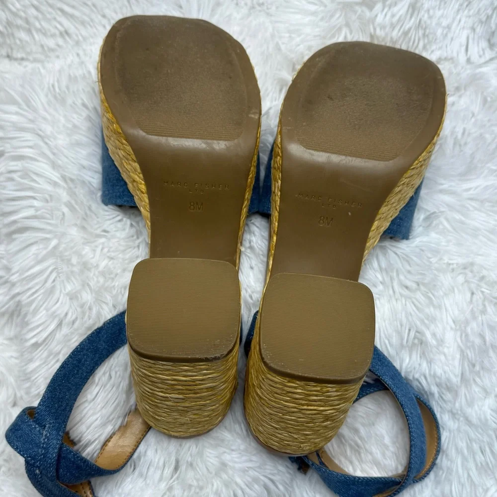 Marc Fisher Denim Espadrille Platform Sandals Ankle Strap Women’s Size 8 - Picture 6 of 6